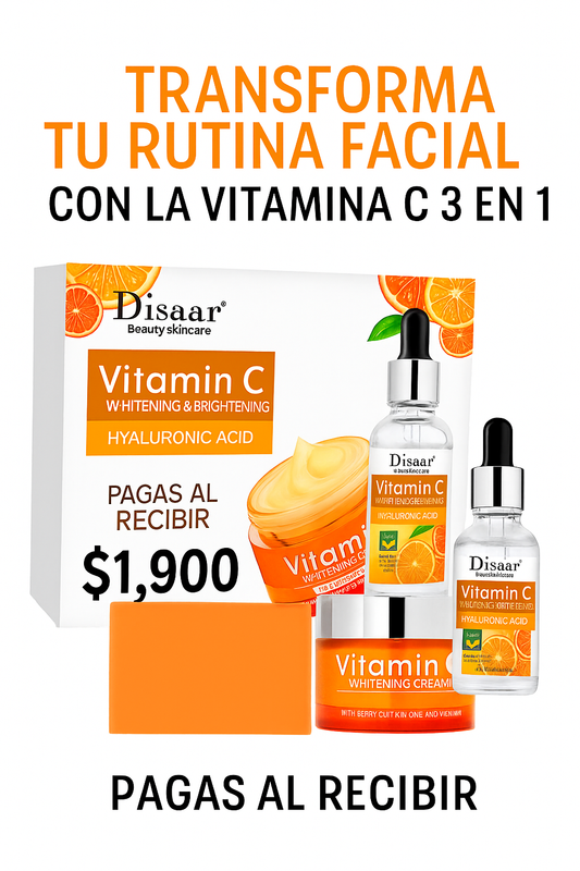 Kit Facial Disaar 3 en 1 con Vitamina C – Blanquea, Repara y Rejuvenece