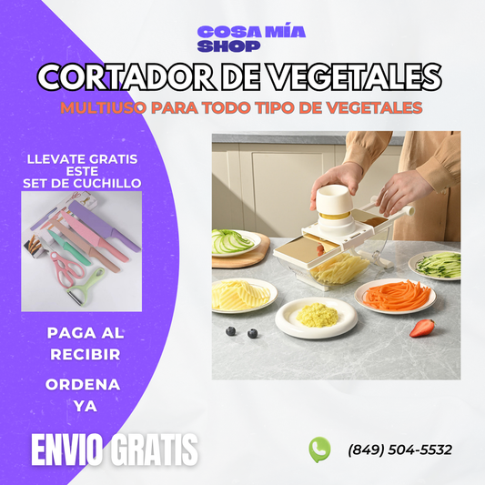Multicortador de Vegetales con Cabina Transparente + Set de Cuchillos GRATIS